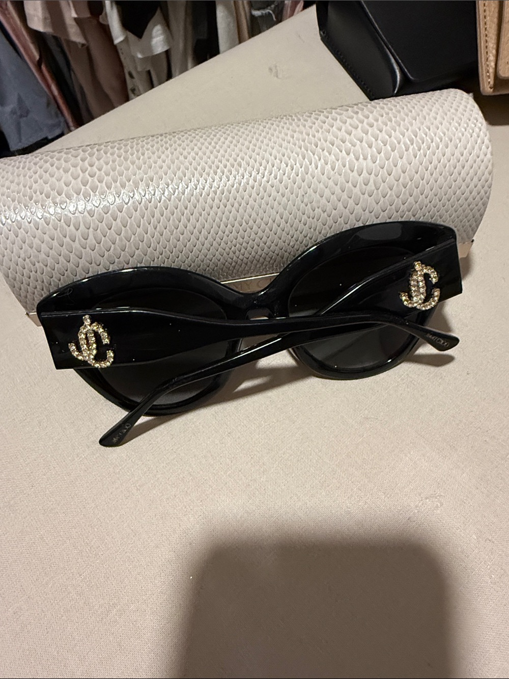 Jimmy Choo Black Cat-Eye Sunglasses with Gold Crystal Logos